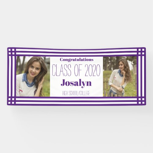 Purple White Geometric Two Photos Graduation Banner