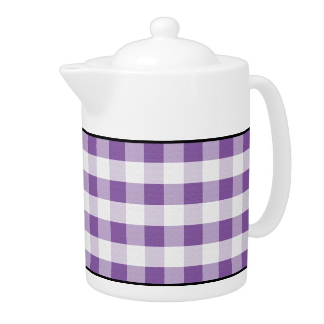 Purple & White Gingham 44oz Porcelain Teapot (Right)