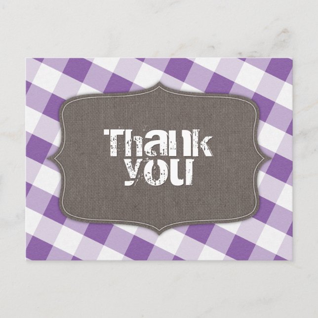 Purple & White Gingham Canvas Thank You Postcards (Front)