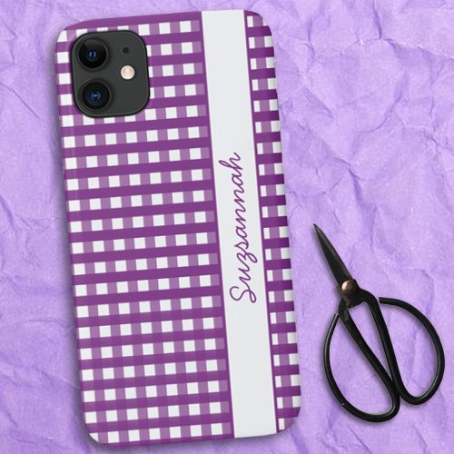 Purple White Gingham Check Custom Case_Mate iPhone 11 Case