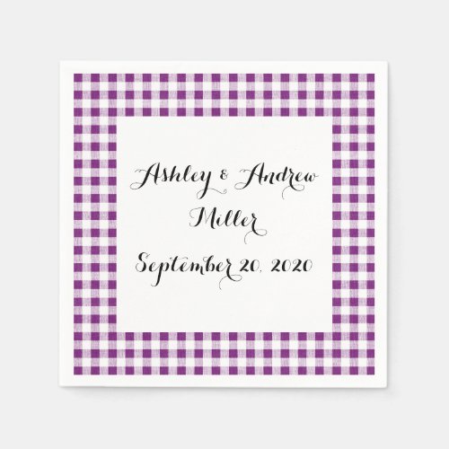 Purple White Gingham Pattern Paper Napkins