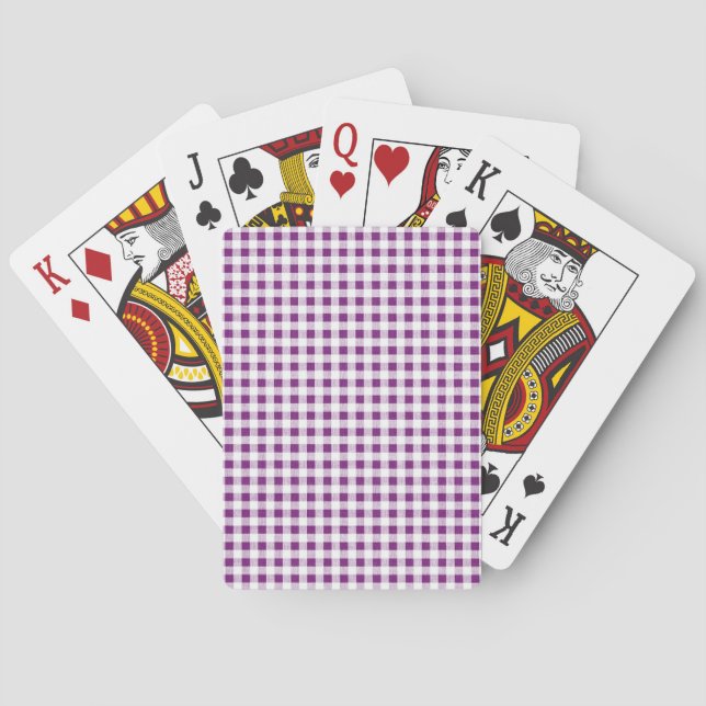 Purple White Gingham Pattern Poker Cards (Back)