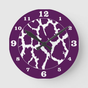Purple/White Giraffe Animal Print Numbered Round Clock