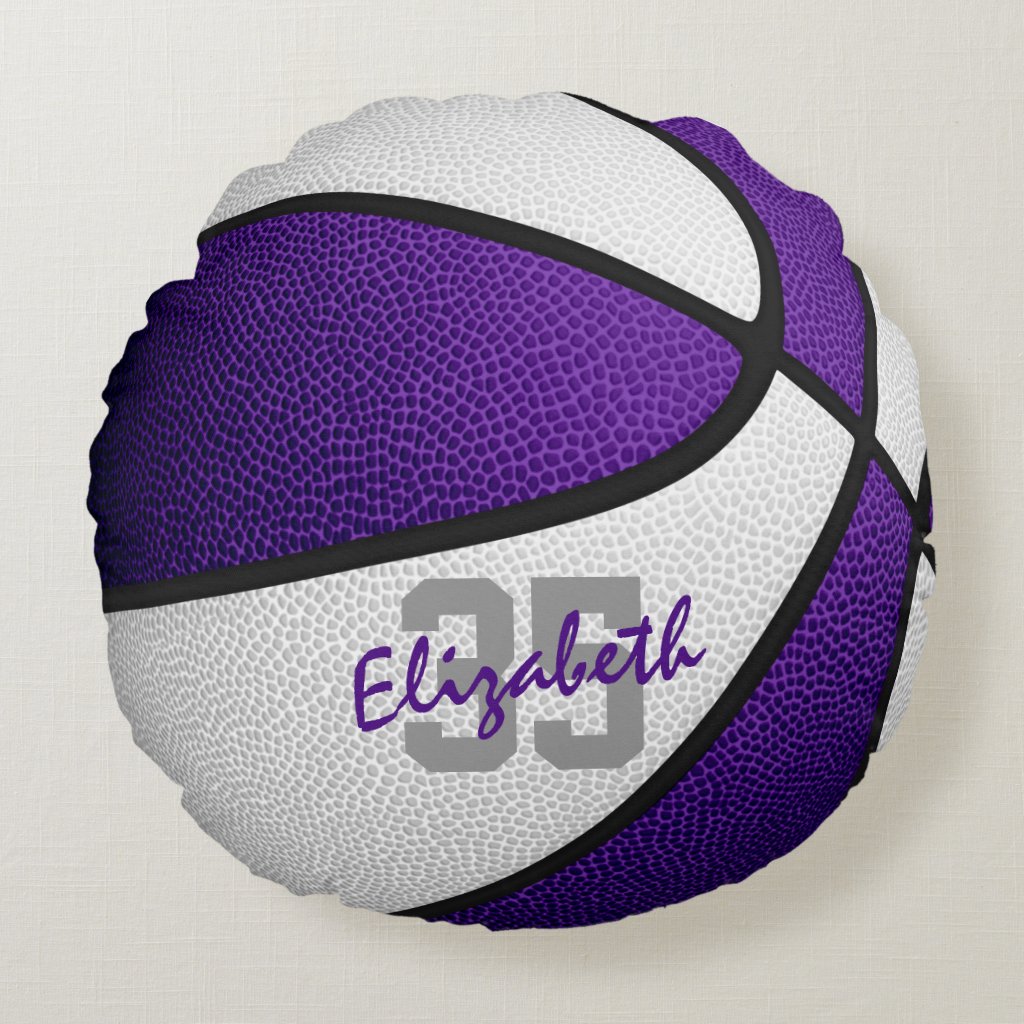 purple white girls boys team colors basketball pillow