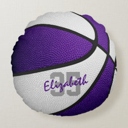 purple white girls boys team colors basketball round pillow