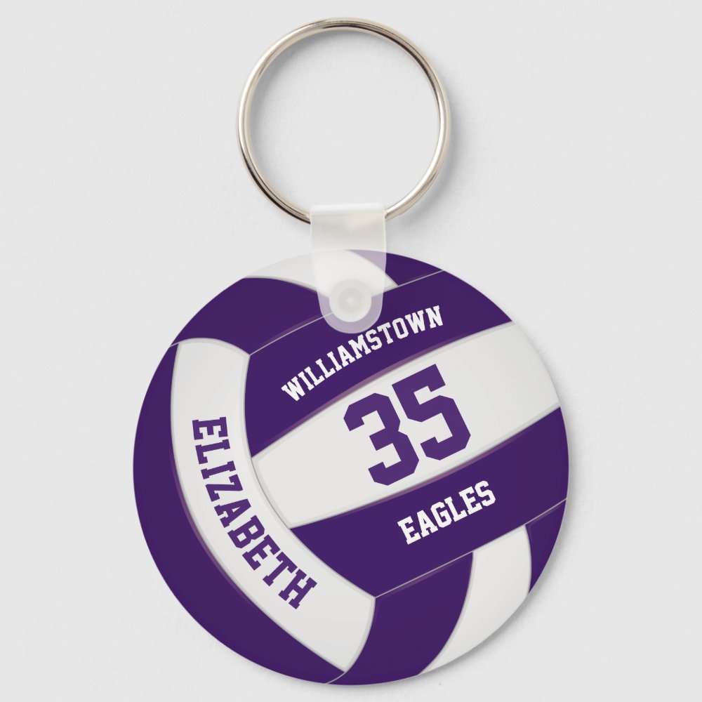 purple white girls boys team colors volleyball keychain