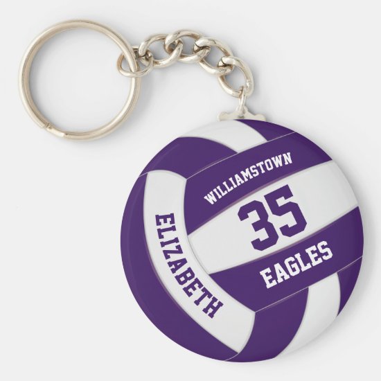 purple white girls boys team colors volleyball keychain