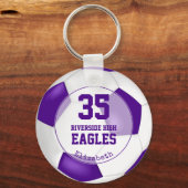 purple white girls' soccer sports team colors keychain (Front)
