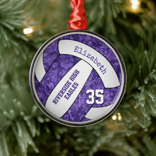 purple white girls sports volleyball team memento metal ornament