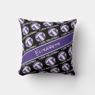 purple white girls team spirit I love volleyball Throw Pillow