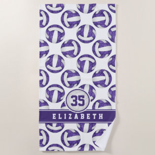 purple white girly volleyball team colors sporty beach towel