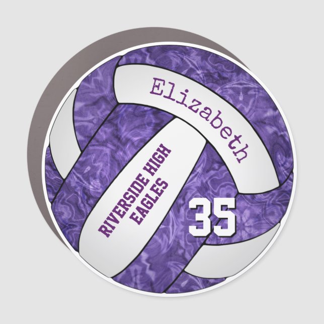 purple white girly volleyball team spirit car magnet (Front)