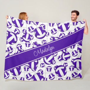 Purple white girly volleyballs pattern net accent fleece blanket