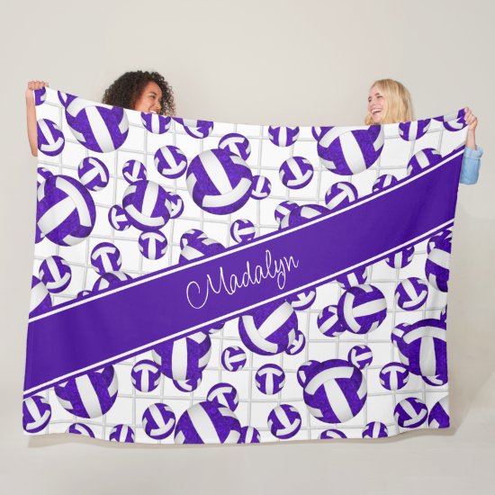 Purple white girly volleyballs pattern net accent fleece blanket