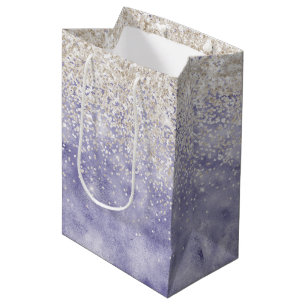 Purple White Glitz Glitter Medium Gift Bag