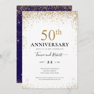 Purple White Gold 50th Wedding Anniversary Invitation