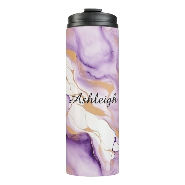 Purple White Gold Abstract Thermal Tumbler (Front)