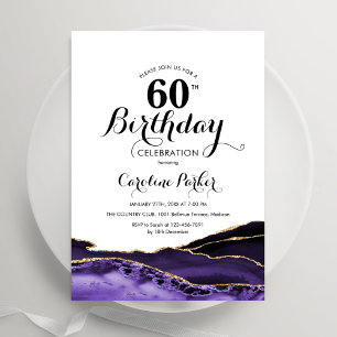 Purple White Gold Agate 60th Birthday Invitation