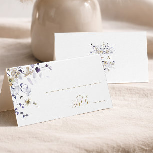 Purple White Gold Floral Wedding Place Card   