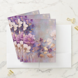 Purple White Gold Flowers Pocket Folder