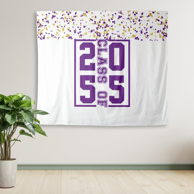 Purple White Gold Graduation Class of Typography Tapestry (Creator Uploaded)