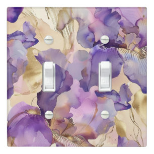 Purple White Gold Iris Floral Abstract Light Switch Cover