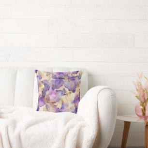 Purple White Gold Iris Floral Abstract Throw Pillow