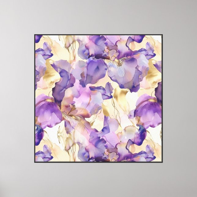 Purple White Gold Iris Flowers Canvas Print (Front)
