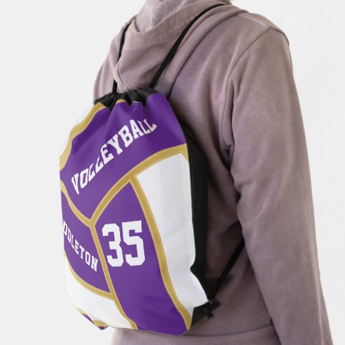 Purple White  Gold Volleyball  Drawstring Bag