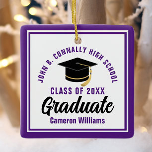 Purple White Graduate 2026 Personalized Christmas Ceramic Ornament