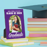 Purple White Graduate Arch Modern Graduation Photo Plaque<br><div class="desc">This modern purple and white custom senior graduation party photo plaque features your high school or college name for the class of 2023. Customize with your name under the chic,  bold handwritten script and trendy arch for a great personalized graduate keepsake gift.</div>