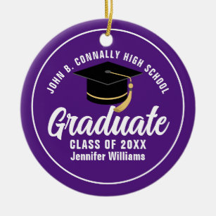 Purple White Graduate Custom 2024 Graduation Ceramic Ornament