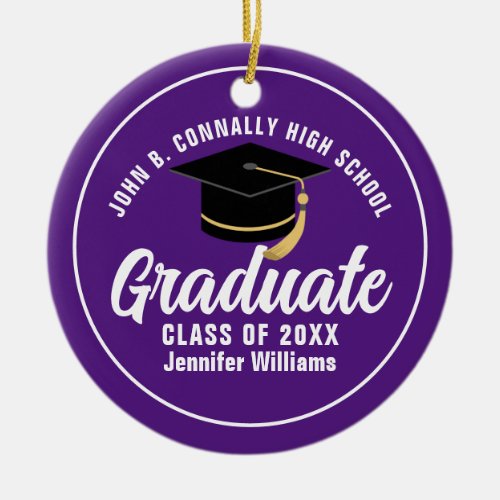 Purple White Graduate Custom 2024 Graduation Ceramic Ornament