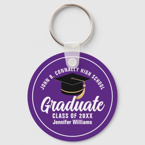 Purple White Graduate Custom 2024 Graduation Keychain