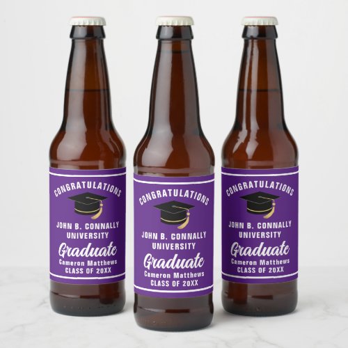 Purple White Graduate Custom 2024 Graduation Party Beer Bottle Label