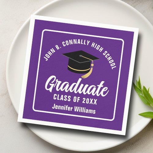 Purple White Graduate Custom 2024 Graduation Party Napkins