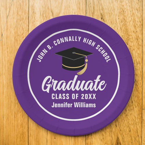 Purple White Graduate Custom 2024 Graduation Party Paper Plates