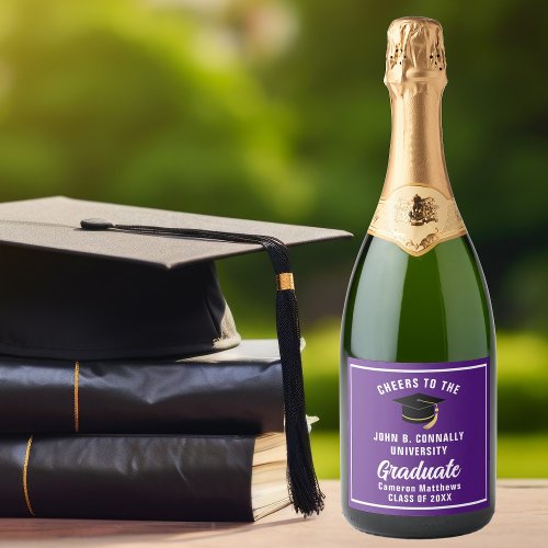 Purple White Graduate Custom 2024 Graduation Party Sparkling Wine Label