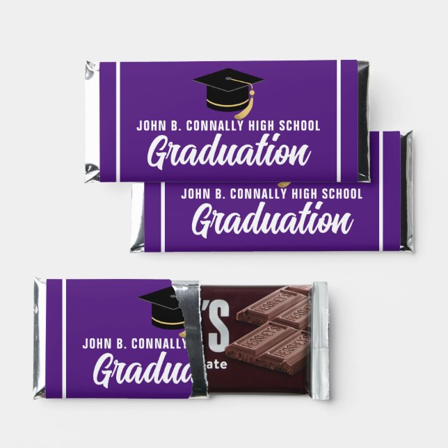 Purple White Graduate Custom Graduation Party Hershey Bar Favors (Front)