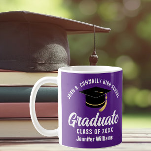 Purple White Graduate Personalized Graduation Coffee Mug