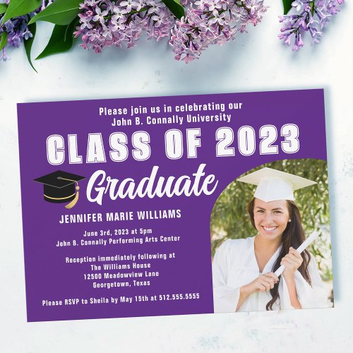 Purple White Graduate Photo 2024 Graduation Party Invitation