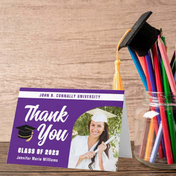 Purple White Graduate Photo Arch 2024 Graduation Thank You Card by epicdesigns at Zazzle