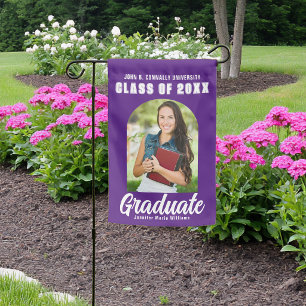 Purple White Graduate Photo Arch Modern Graduation Garden Flag