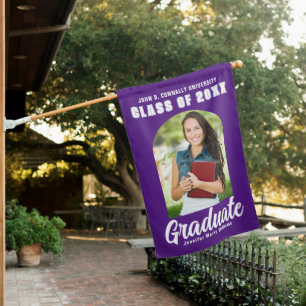 Purple White Graduate Photo Arch Modern Graduation House Flag