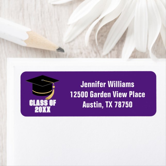 Purple White Graduation Party Return Address Label (Insitu)