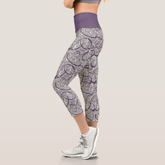 purple white gray crazy loops geometric pattern capri leggings