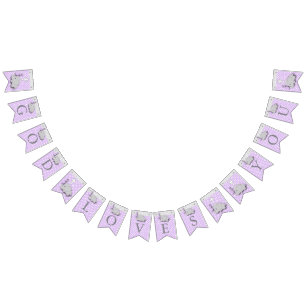 Purple, White Gray 🐘 Elephant Baby - Baptisms Bunting Flags