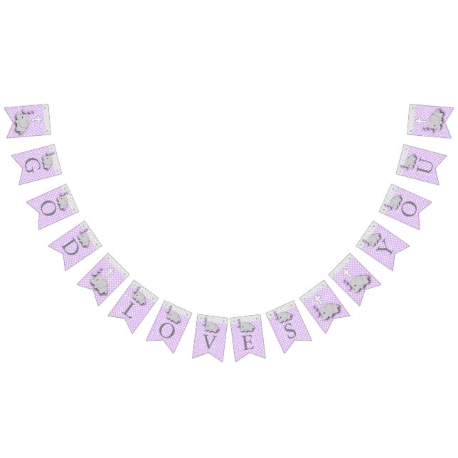 Purple, White Gray 🐘 Elephant Baby - Baptisms Bunting Flags (All)