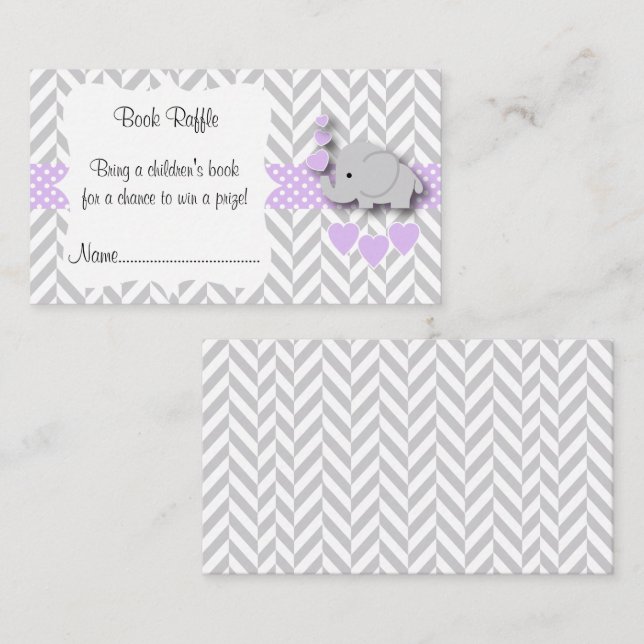 Purple White Gray Elephant Baby Shower Book Raffle Enclosure Card (Front/Back)