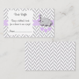Purple White Gray Elephant Baby Shower Book Raffle Enclosure Card